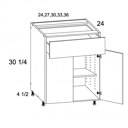 TDW-B27 - One Drawer Two Door Bases - 27 inch