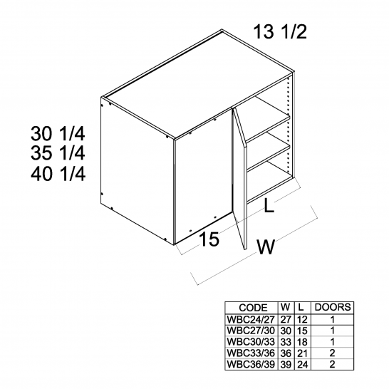 TWP-WBC24/2730 - 30 1/4" H Blind Corner Wall Cabinets - 27 inch